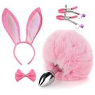 Kit coelha rosa - plug anal de metal pompom, tiara de orelha, gravatinha, grampo de mamilo Kit coelha rosa - plug anal de metal pompom, tiara de orelha, gravatinha, grampo de mamilo