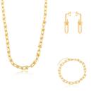 Kit Colar Brinco e Pulseira Elos Detalhes Luxo Ouro 18k