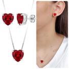 Kit Colar Brinco Prata 925 Coração Vermelho Zircônia Banhado Kit Colar Brinco Prata 925 Coração Vermelho Zircônia Banhado