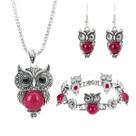 kit Colar brinco pulseira Coruja Pedra Strass Diamante Rosa -
