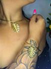 kit Colar Choker com Pulseira Elo Aro Liso com Pingente Folha Costela de Adão Folheado A ouro 18k