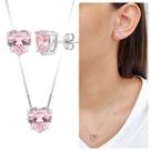 Kit Colar e Brinco Prata 925 Coração Rosa Banhado Zircônia Kit Colar e Brinco Prata 925 Coração Rosa Banhado Zircônia