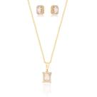 Kit Colar e Brinco Quadrado Cravejado Zircônias Ouro 18k
