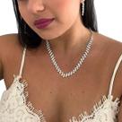 Kit Colar e Brinco Strass Delicado Feminino Prateado Luxo