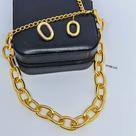 Kit Colar e Brincos Choker Elo Oval grosso Corrente Grande Folheado Ouro Dourado Par Brinco Antialérgico Tendência Moda