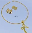 Kit Colar e Brincos Feminino Choker Aro Rígido com Pingente Laço Delicado Folheado Ouro Conjunto Par de Brinco