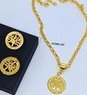 Kit Colar e Brincos Feminino Corrente Grossa Elos Português Folheado Ouro Dourado com Pingente Árvore da Vida Tendência