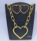 Kit Colar e Brincos Gargantilha Feminino Corrente elo Coração Mosquetão Grande Folheado Ouro Dourado Moda Luxo