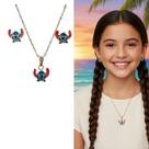 Kit Colar e Brincos Infantil Disney com Pingente aço pequeno Stitch Angel Lilo Folheado Ouro Dourado meninas