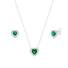 Kit Colar Feminino Prata 925 Legítima Coração Verde