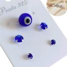 Kit Colar Nylon Olho Grego + Brincos Ponto De Luz Azul Royal Prata 925