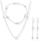 Kit Colar Pulseira Brinco Perola Natural Agua Doce Prata 925