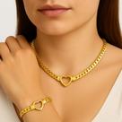Kit Colar Pulseira Grumet Grossa Pingente Coração Dourado