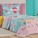 Kit Colcha Balão Solteiro Tecido Microfibra Dupla Face Quarto Infantil - Rosa - 100% Poliéster