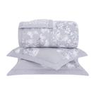 Kit Colcha Buddemeyer Percalle Proteas Cinza Floral 180 Fios - 100% Algodão - Solteiro 2 Peças