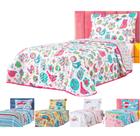 Kit Colcha cama box solteiro infantil cobre leito dupla face cores matelado 2 PEÇAS ESTAMPAS NOVAS