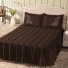 Kit Colcha Cobre Leito 3 pçs Bordada Ramo Flores p/ Cama Box Padrão