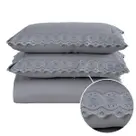 Kit Colcha Cobre Leito cama Casal 3 peças percal 300 Fios com Bordado ingles cinza rosa caqui