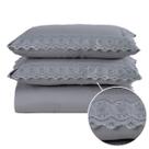 Kit Colcha Cobre Leito cama Queen super 3 peças percal 300 Fios com Bordado Ingles rosa cinza caqui