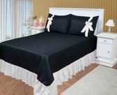 Kit Colcha Cobre Leito Casal Padrão 3 Peças com Babado Premium - Preto/Branco