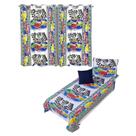 Kit Colcha Cobre Leito + Cortina Infantil Solteiro 4p Menino Menina Personagens