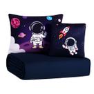 Kit Colcha Cobre Leito Jogo Cama Infantil Solteiro 5 Pçs Matelado Macio Sleep Astronauta Menino Marinho