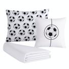 Kit Colcha Cobre Leito Jogo Roupa Cama Solteiro 5 Pçs Elasticado Na Volta Quarto Menino Futebol Branco