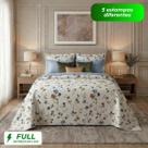 Kit Colcha Cobre Leito King Dupla Face Matelado Boutis 3 Peças Floral Toque Macio Estampa Cacintex