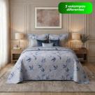 Kit Colcha Cobre Leito King Dupla Face Matelado Boutis 3 Peças Floral Toque Macio Estampa Cacintex