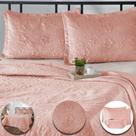 Kit Colcha Cobre Leito King Size Dupla Face 3 Peças 200 Fios Relevo Flores Toque Aveludado Luxo
