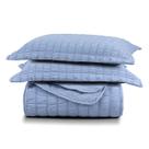 Kit Colcha Cobre Leito Plissê Casal Seersucker Premium 3 Peças Maciez e Leveza com Textura 3D Azul Mineral