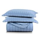 Kit Colcha Cobre Leito Scarpa Plissê Queen Seersucker 3 Peças Maciez E Leveza Textura Azul Mineral