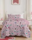 Kit Colcha Cobre Leito Solteiro Infantil Menino e Menina Bordada Dupla Face com Porta Travesseiro com Abas Estampada Personagens e Lisa