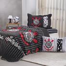 Kit Colcha e Jogo de Cama Solteiro Times de Futebol 100% Algodão 160x220cm Bene Casa Corinthians