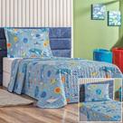 Kit Colcha + Jogo de Cama Bouti Kids Solteiro Infantil 5 Peças 100% Poliéster - Astronauta