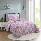 Kit Colcha Patchwork Solteiro 2 peças Teen Coelhinho Rosa