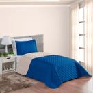 Kit Colcha Solteiro Dupla Face Nobre 2 Peças Matelada Azul e Bege Casa Dona