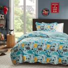 Kit Colcha Solteiro Infantil Menino Dupla Face Estúdio Mix Corttex - Dinossauro Azul