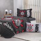 Kit Colcha Solteiro Times de Futebol 100 Poliéster 160x220cm Bene Casa Corinthians
