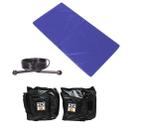 Kit Colchonete Azul + Corda de Pular Ajustável + Par de Caneleira Tornozeleira De Peso 2kgs Profissional