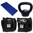 Kit Colchonete Azul+ Par de Caneleira 3Kg + kettlebell Pintado 4kg