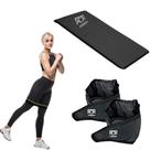 Kit Colchonete + Par Caneleira Tornozeleira De Peso + Mini Hip Band Elástico Forte Profissional Para Treino Funcional Academia