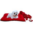 Kit Colchonete Pet Pequeno Mantinha Comedouro Coleira Bolinha