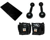 Kit Colchonete Preto + Par de Caneleira Tornozeleira De Peso 1kgs Profissional + Par de Halter Bola Pintado 3kg