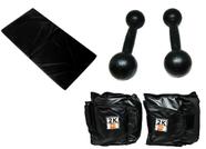 Kit Colchonete Preto + Par de Caneleira Tornozeleira De Peso 2kgs Profissional + Par de Halter Bola Pintado 3kg