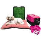 Kit Colchonete Suede Pet Médio Sanitário Grama Transporte Acessórios -