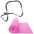 Kit Colchonete Tapete para Yoga Ginastica Eva Rosa + Aparelho Abdominal Treino Musculacao Tonificacao Liveup Sports