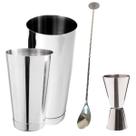 Kit Colher Bailarina Coqueteleira Boston Dosador Duplo Inox