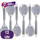 Kit Colher Colherão Para Servir Arroz Pequena 26cm Inox Premium Cabo Tubular Cozinha Restaurante
