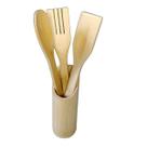 Kit Colher de Pau Utensílios de Cozinha em Bambu 3 Peças e Suporte